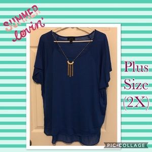 Plus Size (2X) Cobalt Blue Shirt with necklace!